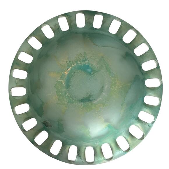 Vintage Recycled Glass Turquoise and Gold Large Bowl 16” - Picture 6 of 10